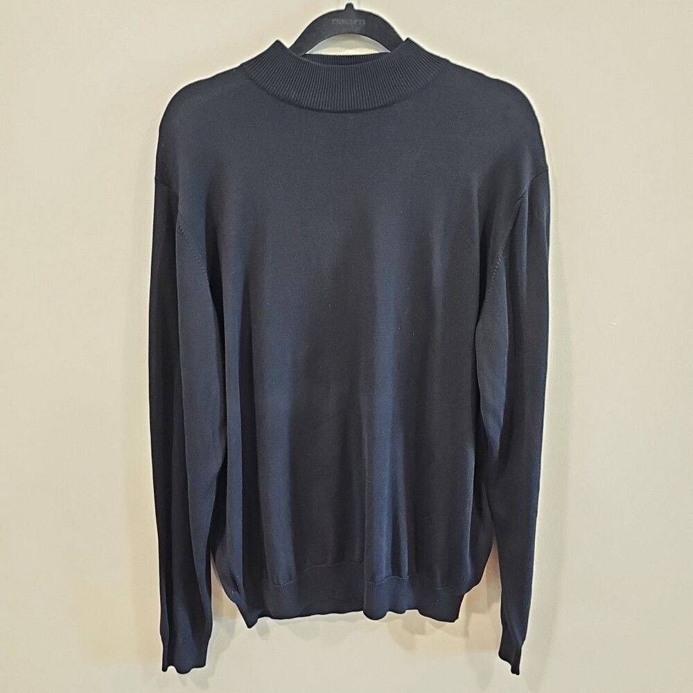 Bachrach Silk Blend Sweater Mens Large Black Mock Turtleneck Pullover